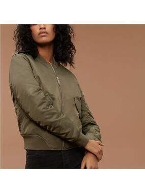 Aritzia The Group Babaton Satin Flight Bomber Jacket Womens XS Army Green